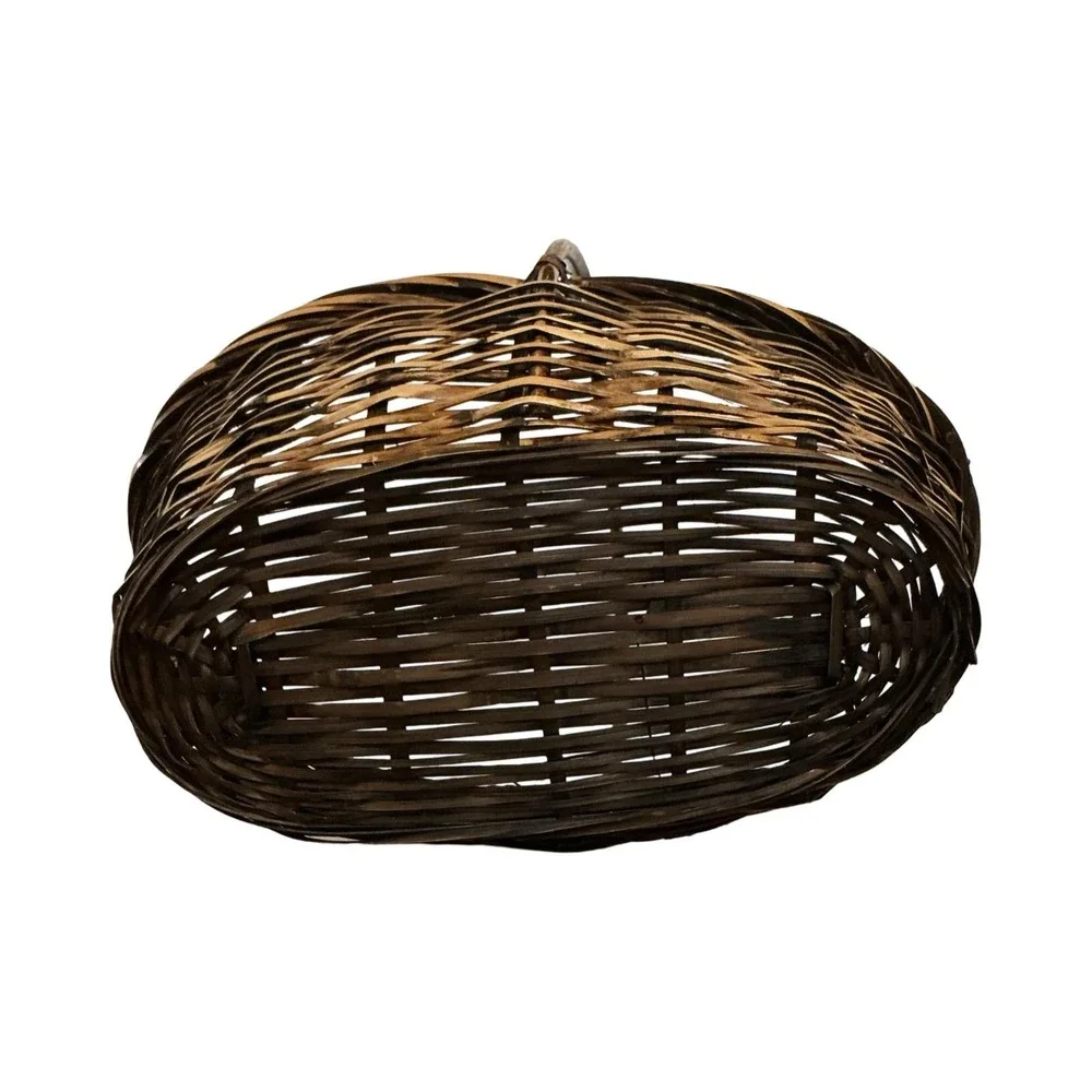 Vintage Wicker Gathering Basket Black Interior Farmhouse Rustic 15x8.75 x 15